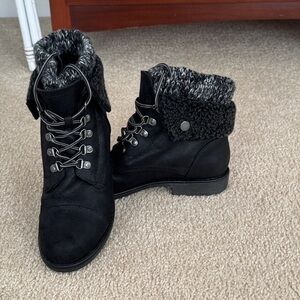 Cliffs by WHITE MOUNTAIN Black Combat Boots with Knit Cuff